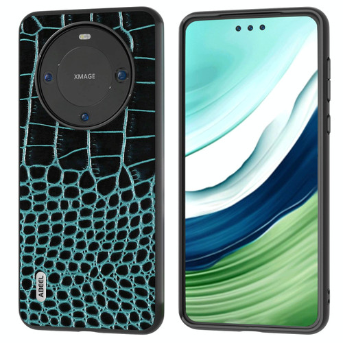 For Huawei Mate 60 ABEEL Genuine Leather Crocodile Pattern Black Edge Phone Case(Blue)