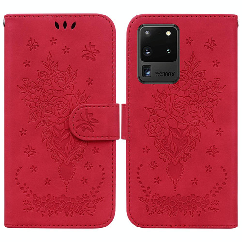 For Samsung Galaxy S20 Ultra Butterfly Rose Embossed Leather Phone Case(Red) For Samsung Galaxy S20 Ultra Butterfly Rose Embossed Leather Phone Case(Red)