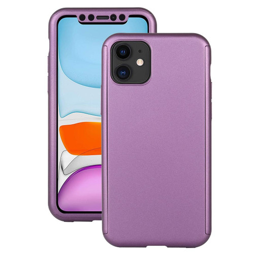 For iPhone 11 Shockproof PC Full Coverage Protective Case with Tempered Glass Film(Purple)