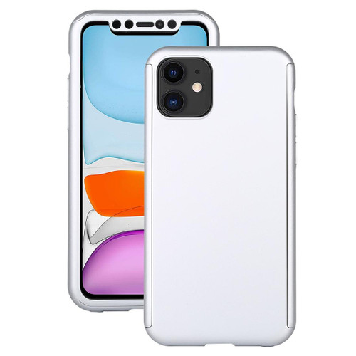 For iPhone 11 Shockproof PC Full Coverage Protective Case with Tempered Glass Film(Silver)