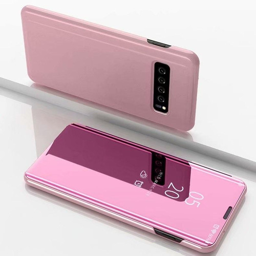 Electroplating Mirror Horizontal Flip Leather Case for Galaxy S10 5G, with Holder(Rose gold)