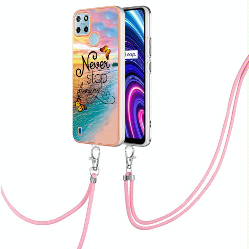 For OPPO Realme C21Y / C25Y Electroplating IMD TPU Phone Case with Lanyard(Dream Butterfly)
