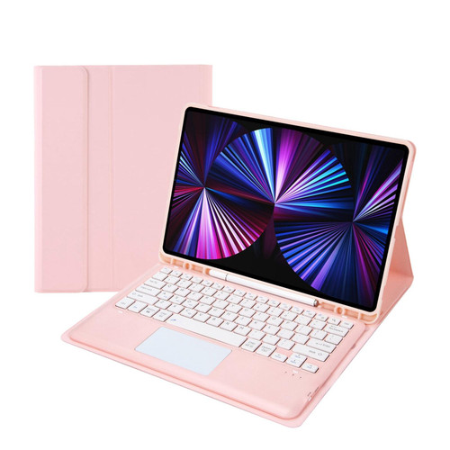 T12B-A Detachable Touch Pad Bluetooth Keyboard Leather Tablet Case For iPad Pro 12.9 inch 2021/2020/2018(Pink)
