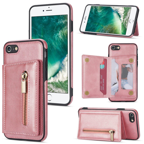 For iPhone SE 2022 / SE 2020 / 8 / 7 Zipper Card Holder Phone Case(Rose Gold)