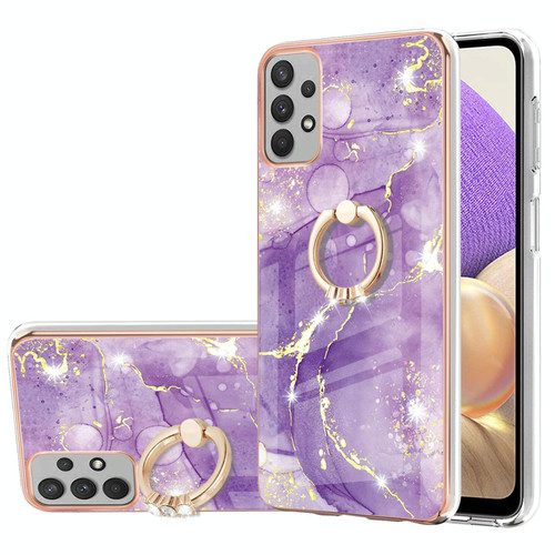 For Samsung Galaxy A13 4G Electroplating Marble Pattern TPU Phone Case with Ring(Purple 002)
