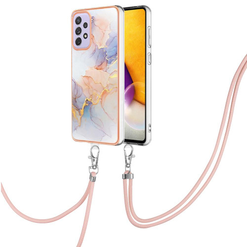 For Samsung Galaxy A53 5G Electroplating IMD TPU Phone Case with Lanyard(White Marble)