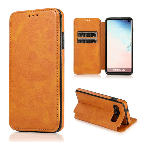 For Samsung Galaxy S10 Knight Magnetic Suction Leather Phone Case(Khaki) For Samsung Galaxy S10 Knight Magnetic Suction Leather Phone Case(Khaki)