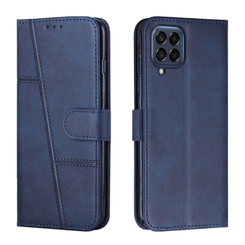 For Samsung Galaxy M53 Stitching Calf Texture Buckle Leather Phone Case(Blue)