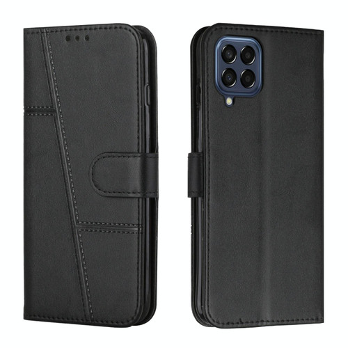 For Samsung Galaxy M53 Stitching Calf Texture Buckle Leather Phone Case(Black)