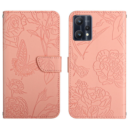 For OPPO Realme 9 Pro+/Realme 9 4G Skin Feel Butterfly Peony Embossed Leather Phone Case(Pink)