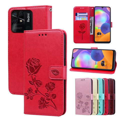 For Xiaomi Redmi 10C Rose Embossed Leather Phone Case(Red) For Xiaomi Redmi 10C Rose Embossed Leather Phone Case(Red)