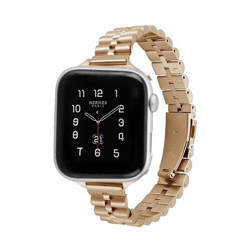 Half-Round Three-Bead Metal Watch Band For Apple Watch Ultra 49mm&Watch Ultra 2 49mm / Series 9&8&7 45mm / SE 3&SE 2&6&SE&5&4 44mm / 3&2&1 42mm(Rose Gold)