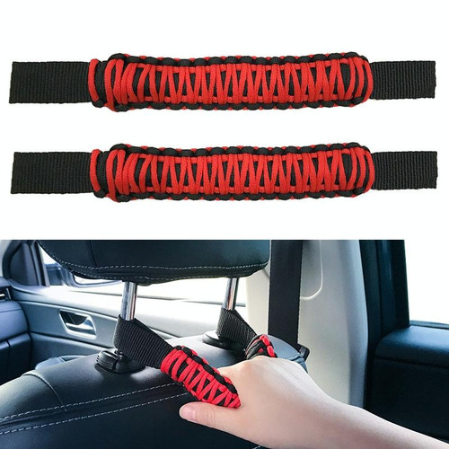 2 PCS Car Rear Handle SUV Modified Umbrella Rope Braided Handle(1070A Red Black)