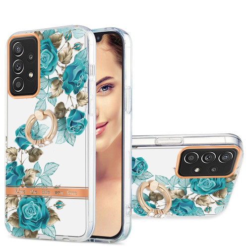 For Samsung Galaxy A52 5G / 4G Ring IMD Flowers TPU Phone Case(Blue Rose) For Samsung Galaxy A52 5G / 4G Ring IMD Flowers TPU Phone Case(Blue Rose)