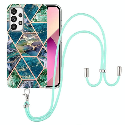 For Samsung Galaxy A73 5G Electroplating Splicing Marble TPU Phone Case with Lanyard(Blue Green) For Samsung Galaxy A73 5G Electroplating Splicing Marble TPU Phone Case with Lanyard(Blue Green)