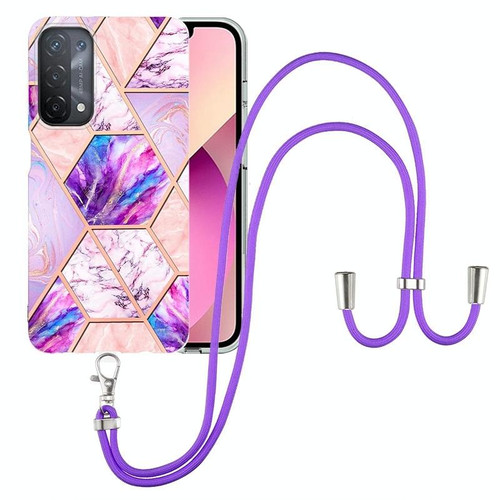 For OPPO A74 5G / A93 5G / A54 5G / A93s 5G Electroplating Splicing Marble TPU Phone Case with Lanyard(Light Purple) For OPPO A74 5G / A93 5G / A54 5G / A93s 5G Electroplating Splicing Marble TPU Phone Case with Lanyard(Light Purple)