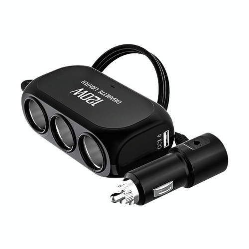 2 PCS Dual USB + Type-C / USB-C 3 Hole Cigar Socket Car Charger, Style: Fast Charge Version(Black)