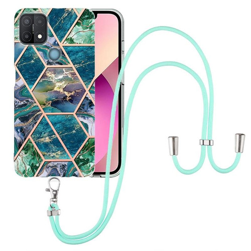 For OPPO A15 / A15s Electroplating Splicing Marble TPU Phone Case with Lanyard(Blue Green) For OPPO A15 / A15s Electroplating Splicing Marble TPU Phone Case with Lanyard(Blue Green)