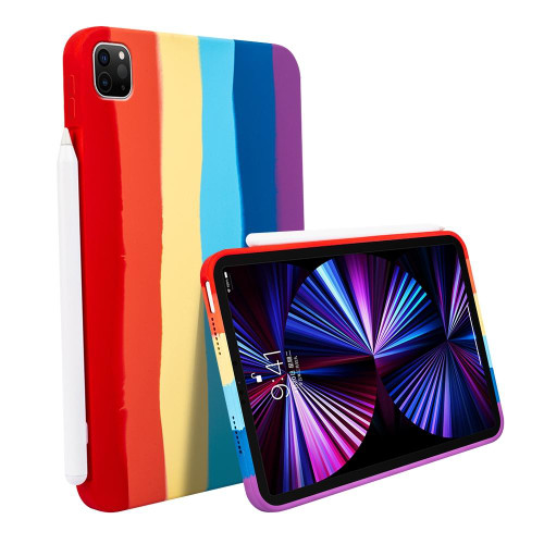 For iPad Pro 11 2018 / 2020 / 2021 Liquid Silicone Magnetic Pen Function Tablet Case(Rainbow)