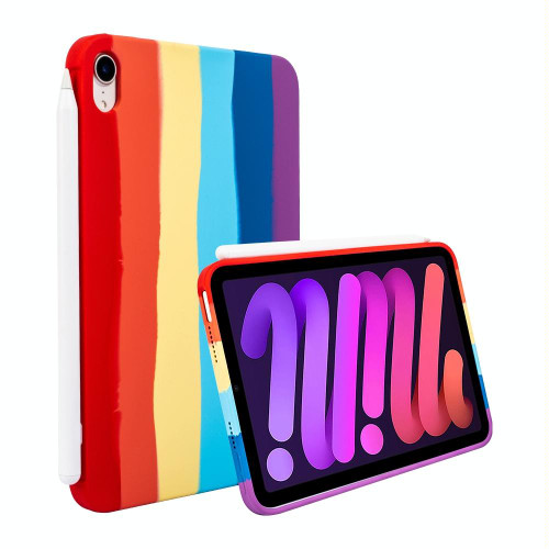 For iPad mini 6 Liquid Silicone Magnetic Pen Function Tablet Case(Rainbow)