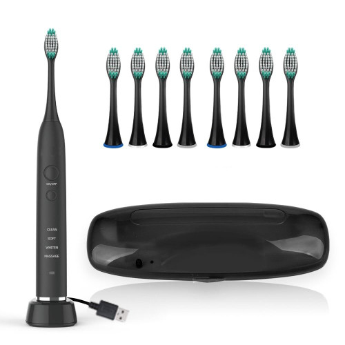 USB Charging Adults Electric Sonic Toothbrush with 8 Brush Heads(Black) USB Charging Adults Electric Sonic Toothbrush with 8 Brush Heads(Black)