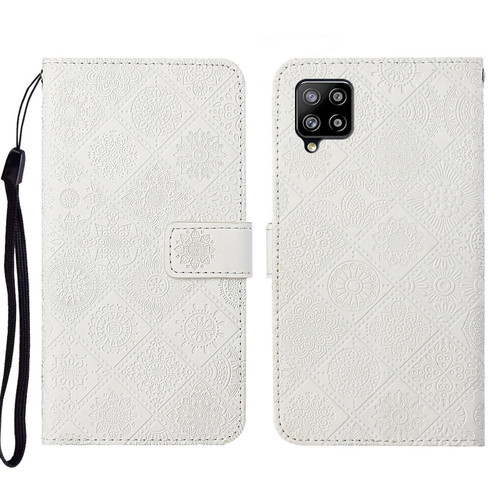 For Samsung Galaxy A22 4G Ethnic Style Embossed Pattern Leather Phone Case(White)