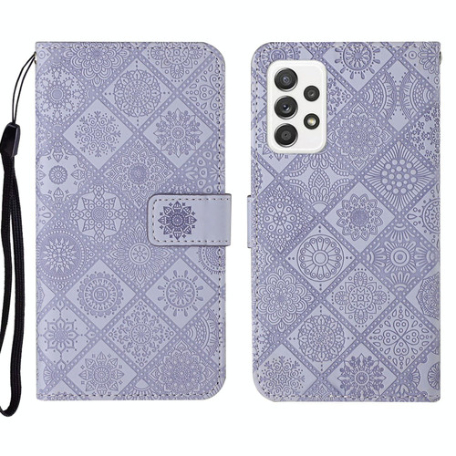 For Samsung Galaxy A73 5G Ethnic Style Embossed Pattern Leather Phone Case(Purple)