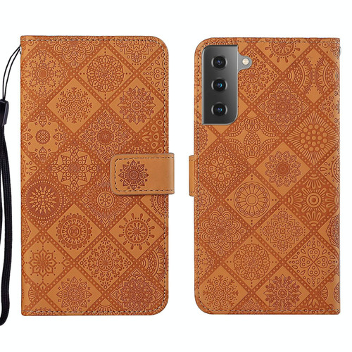For Samsung Galaxy S22 5G Ethnic Style Embossed Pattern Leather Phone Case(Brown)