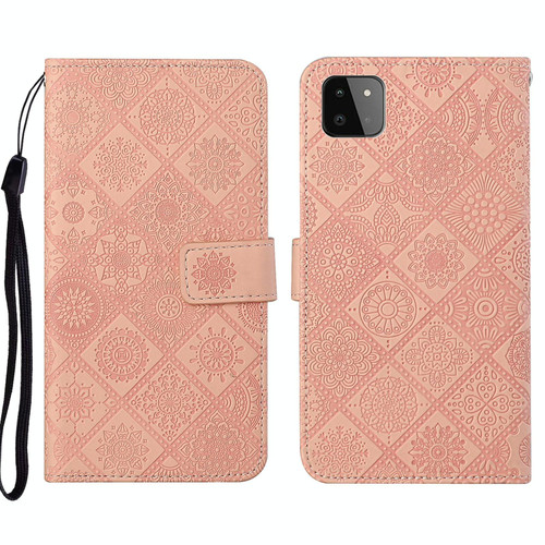 For Samsung Galaxy A22 5G Ethnic Style Embossed Pattern Leather Phone Case(Pink)
