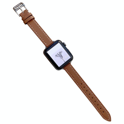 Plain Leather Watch Band For Apple Watch Series 9&8&7 41mm / SE 3&SE 2&6&SE&5&4 40mm / 3&2&1 38mm(A)