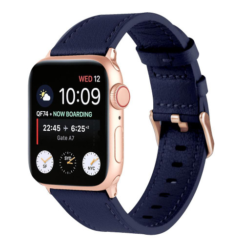 Small Waist Genuine Leather Watch Band For Apple Watch Series 9&8&7 41mm / SE 3&SE 2&6&SE&5&4 40mm / 3&2&1 38mm(Dark Blue)