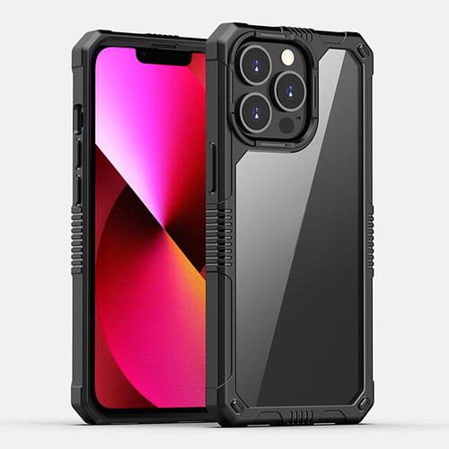 For iPhone 13 Pro Transparent PC + TPU Shockproof Phone Case (Black)