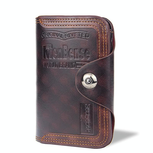 Menbense Short Fashion Leisure Magnetic Buckle Large Capacity 3 Fold Male Wallet(Black)