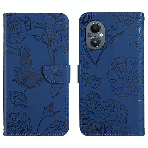 For OnePlus Nord N20 5G Skin Feel Butterfly Peony Embossed Leather Phone Case(Blue)