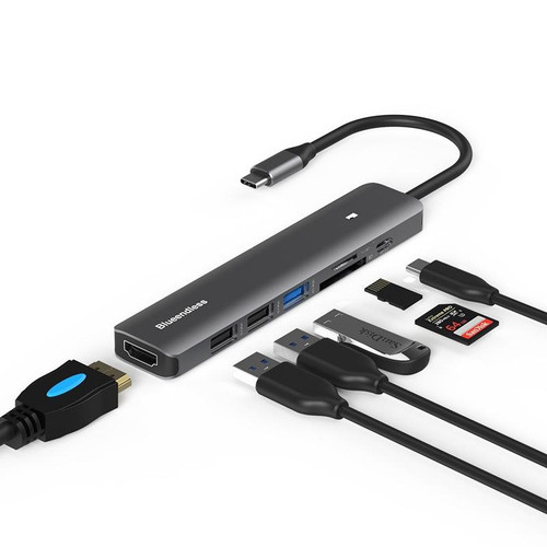 Blueendless Type-C+USB 3.0/2.0+HDMI4K HUB, Specification: 7 in 1