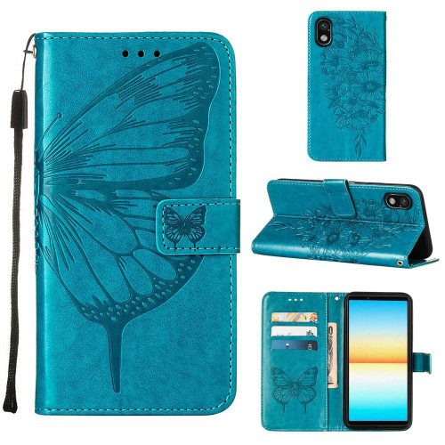 For Sony Xperia ACE III Embossed Butterfly Leather Phone Case(Blue) For Sony Xperia ACE III Embossed Butterfly Leather Phone Case(Blue)