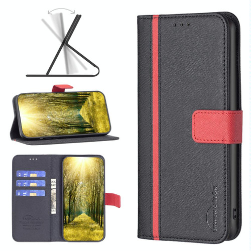 For OPPO A16 BF13 Color Matching Cross Texture Leather Phone Case(Black)