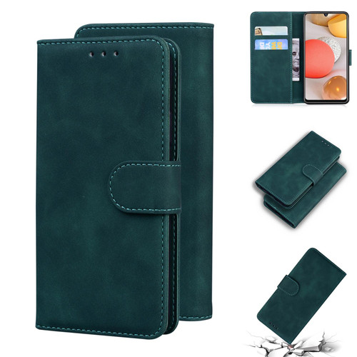 For Samsung Galaxy A42 5G Skin Feel Pure Color Flip Leather Phone Case(Green)