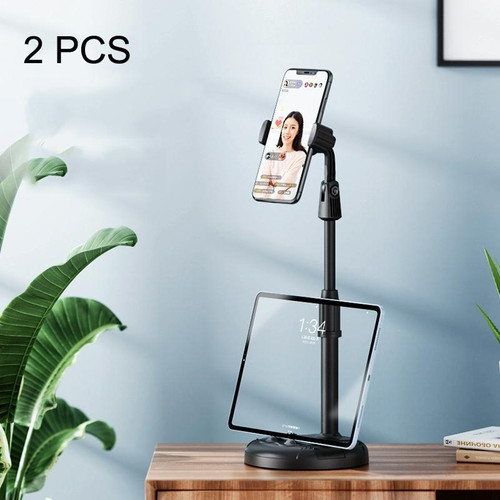 2 PCS Mobile Phone Live Bracket Computer Desktop Online Class Telescopic Overhead Frame(Mysterious Black)