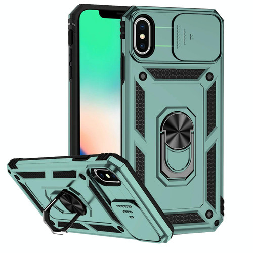 For iPhone X / XS Sliding Camshield Holder Phone Case(Dark Green)