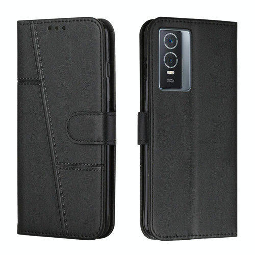 For vivo Y76 / Y76s Stitching Calf Texture Buckle Leather Phone Case(Black)