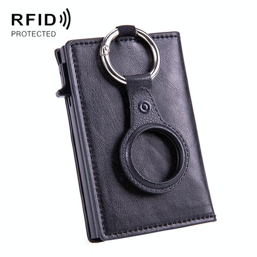 RFID Keychain Tracker Cover Locator Card Holder Wallet for AirTag(Black)