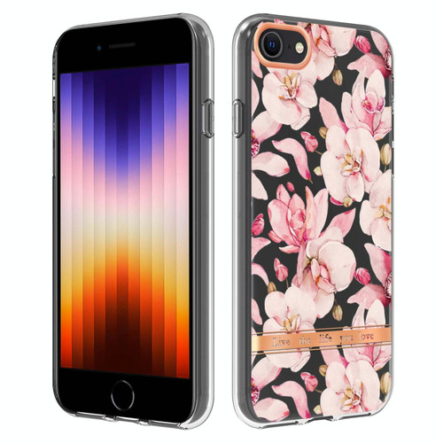 For iPhone SE 2022 / SE 2020 / 8 / 7 Flowers and Plants Series IMD TPU Phone Case(Pink Gardenia)