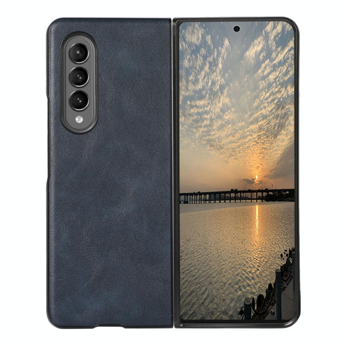 For Samsung Galaxy Z Fold3 5G Cowhide Texture PU Phone Case(Blue)