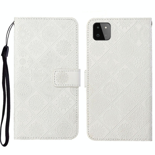 For Samsung Galaxy A22 5G Ethnic Style Embossed Pattern Leather Phone Case(White) For Samsung Galaxy A22 5G Ethnic Style Embossed Pattern Leather Phone Case(White)