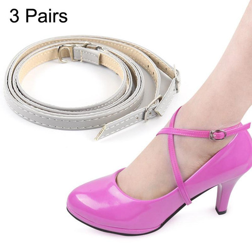 3 Pairs Cross Section High Heels Leather Shoes Anti-Heel Laces(Grey)