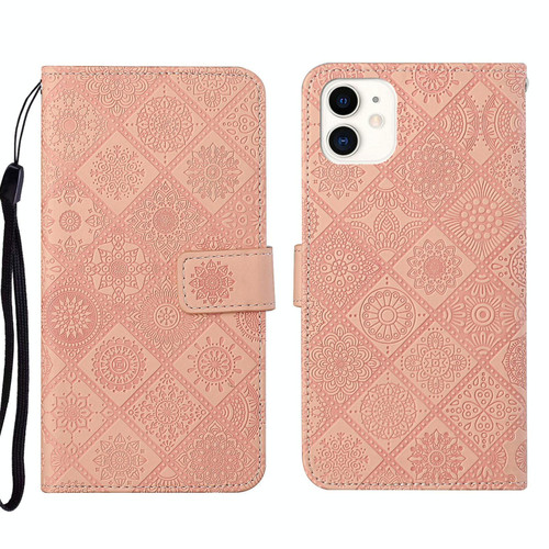 For iPhone 13 Pro Ethnic Style Embossed Pattern Leather Phone Case (Pink)