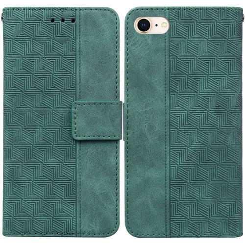 For iPhone SE 2022 / SE 2020 / 8 / 7 Geometric Embossed Leather Phone Case(Green)