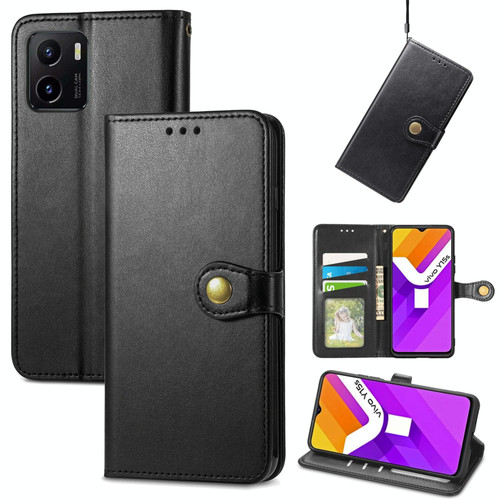 For vivo Y15s Solid Color Leather Buckle Phone Case(Black)
