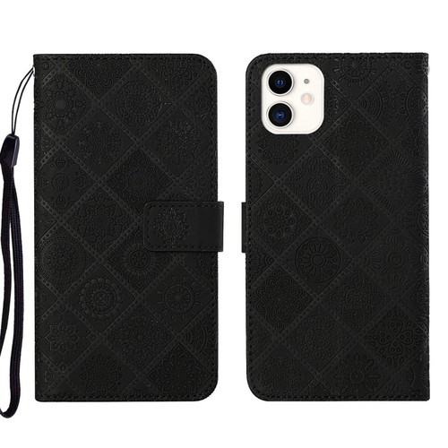 For iPhone 13 Pro Max Ethnic Style Embossed Pattern Leather Phone Case (Black)